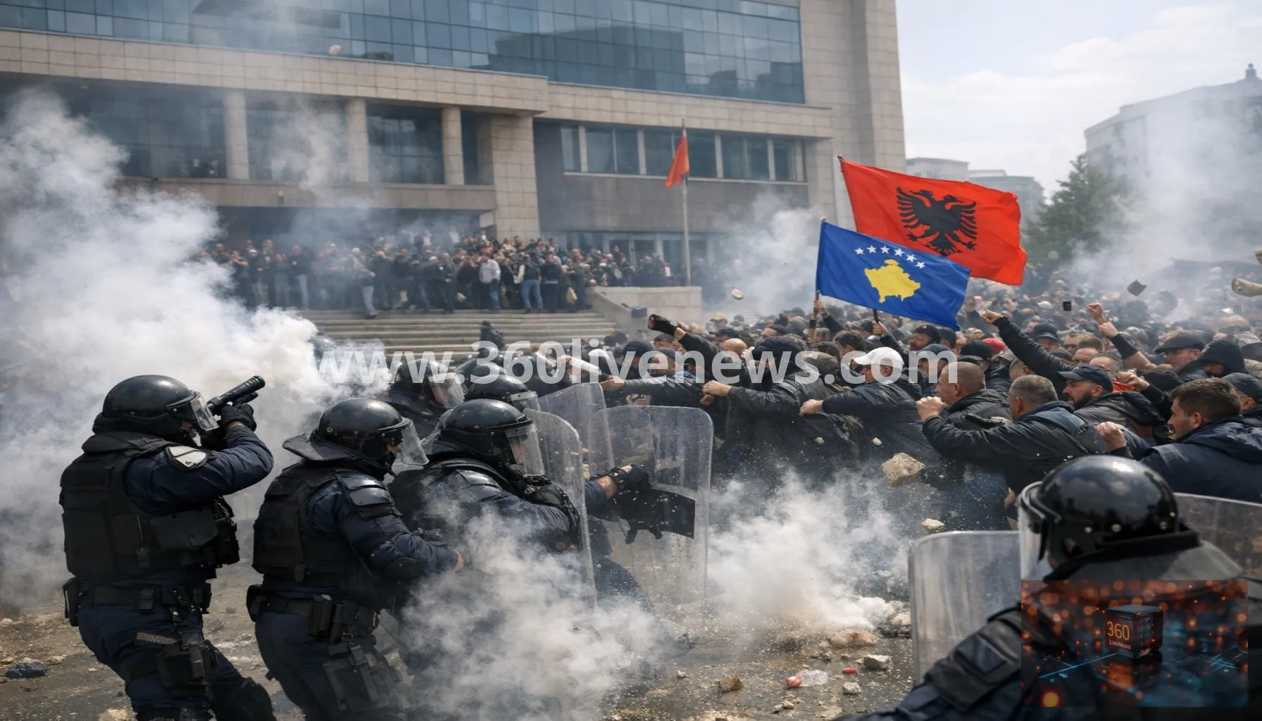 Police clash with Kosovo protesters over bid to curb Hague war crimes court as unrest continues in Pristina