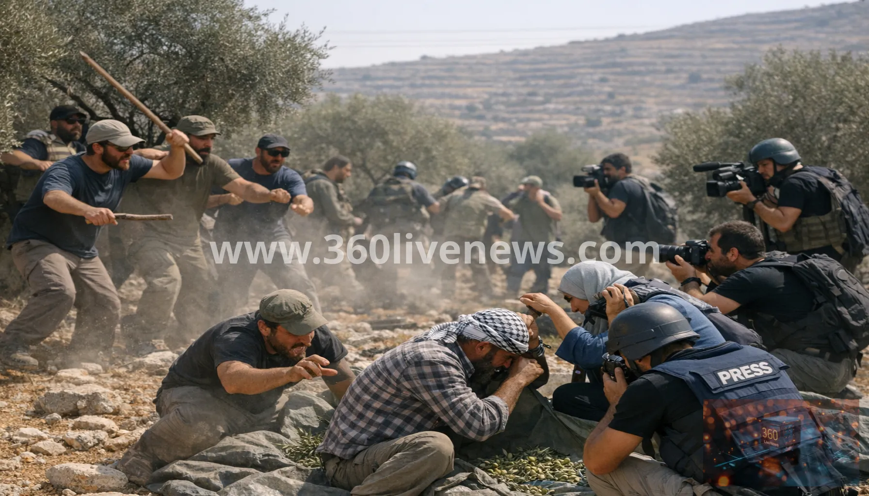 Israeli settlers attack olive pickers and journalists in the occupied West Bank